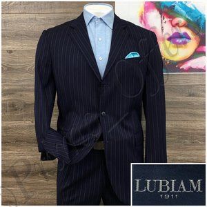 Lubiam 1911 Mens Two Piece Suit Size 42L Jacket Blazer Pants Wool Casual Blue